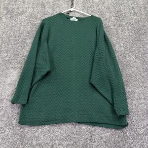 Vintage Express Sweater Tunic Womens L Green Chevron Knit Dolman Sleeve